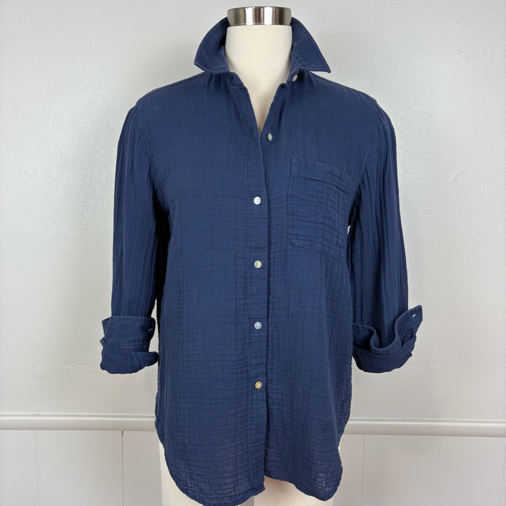 Rails Womens Ellis Button Up Shirt Indigo Organic Cotton Size S Gauzy Blue Layer